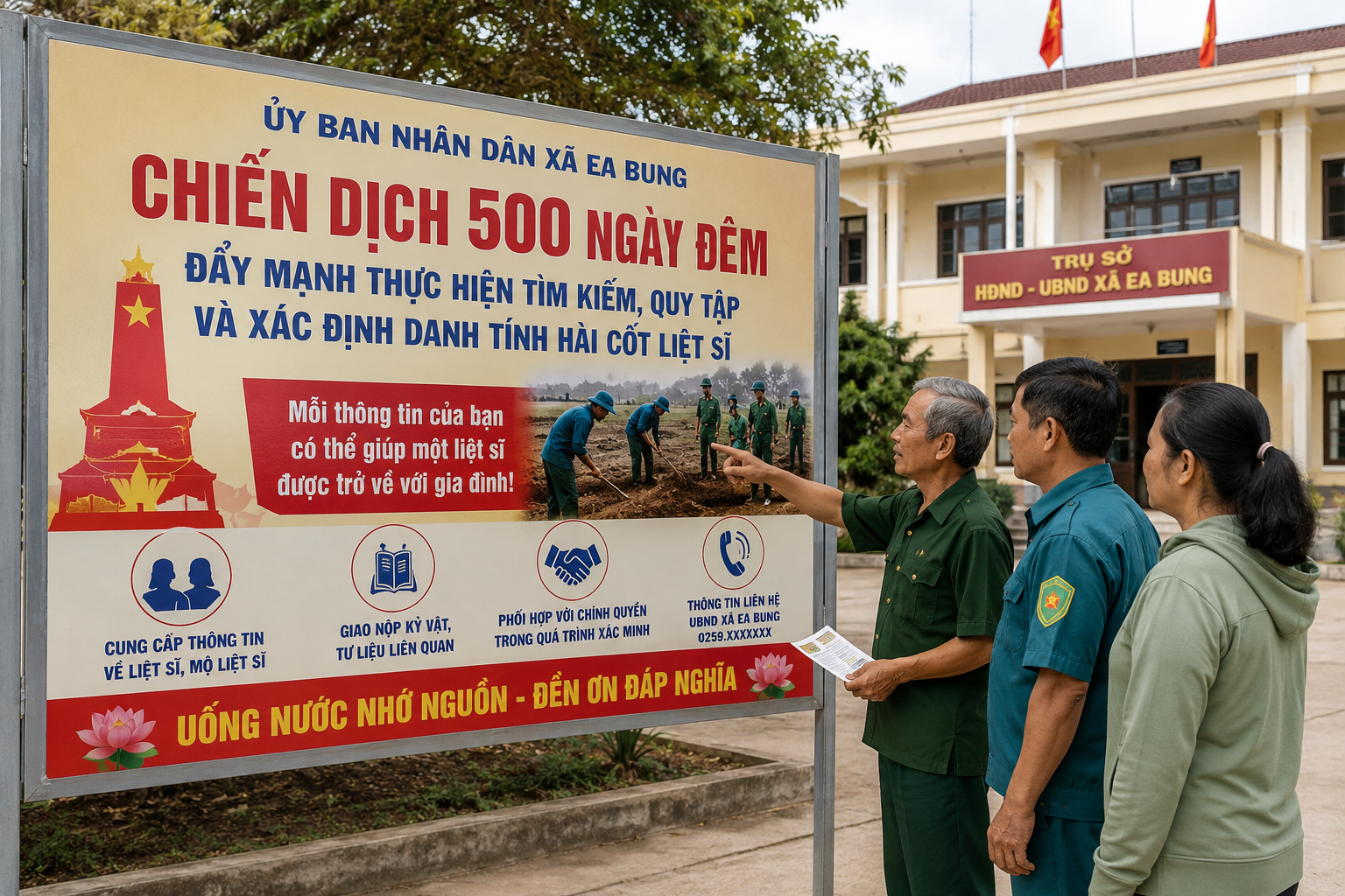 UBND xã Ea Bung tăng cường thông tin, tuyên truyền về “Chiến dịch 500 ngày đêm đẩy mạnh thực hiện tìm kiếm, quy tập và xác định danh tính hài cốt liệt sĩ”